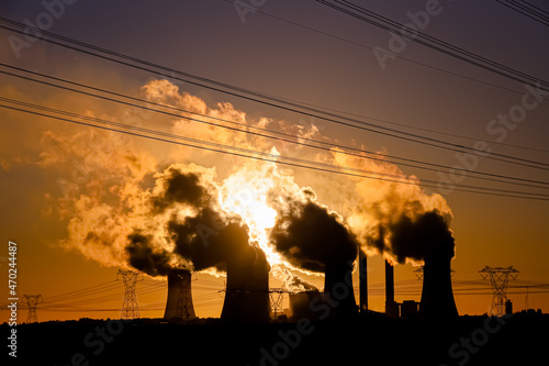 Sunrise on Lethabo Coal Power Station, South Africa photo