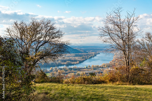 Bisamberg in Lower Austria. Scenic view to the danube river close to Vienna during autumn.