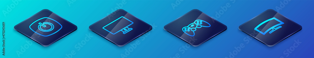 Set Isometric line Game controller or joystick, Power button, Computer monitor and icon. Vector Set Isometric line Game controller or joystick, Power button, Computer monitor and icon. Vector