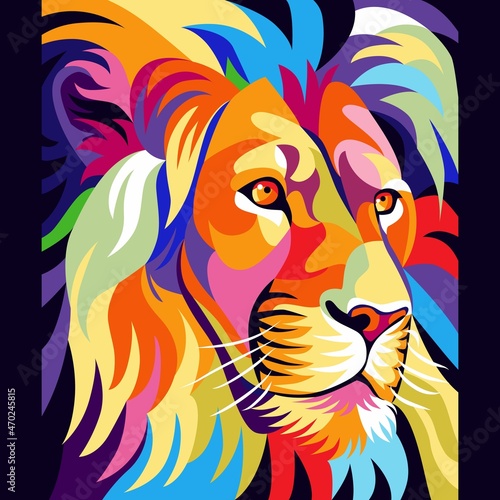 lion heads full of bright colors, symbols or logos, simple and elegant.