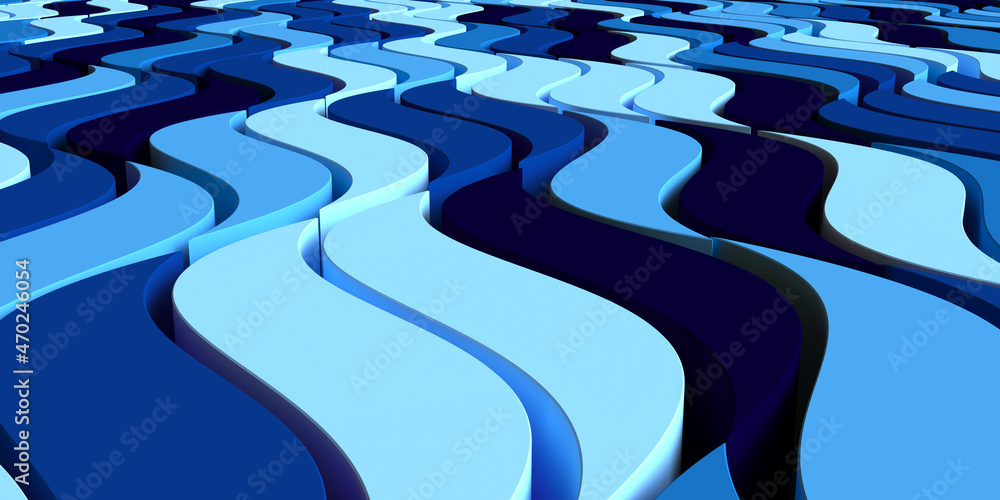 Fototapeta premium Volumetric blue waves as background and wallpaper. 3D rendering