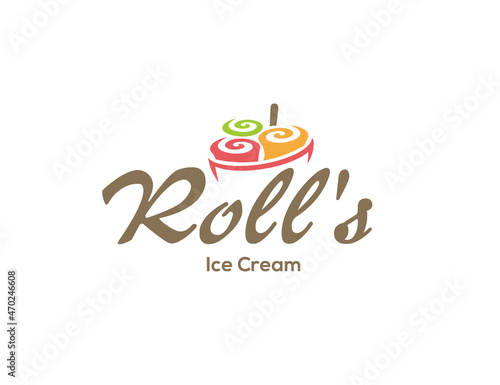Colorful ice cream roll logo template for fast food company