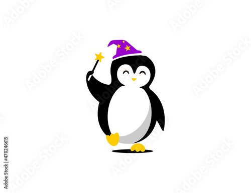 Cute penguin wizard character ilustration