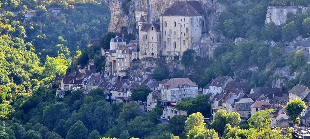 A view of the French town of Rocamadour on a sunny day. A view of the French town of Rocamadour on a sunny day.