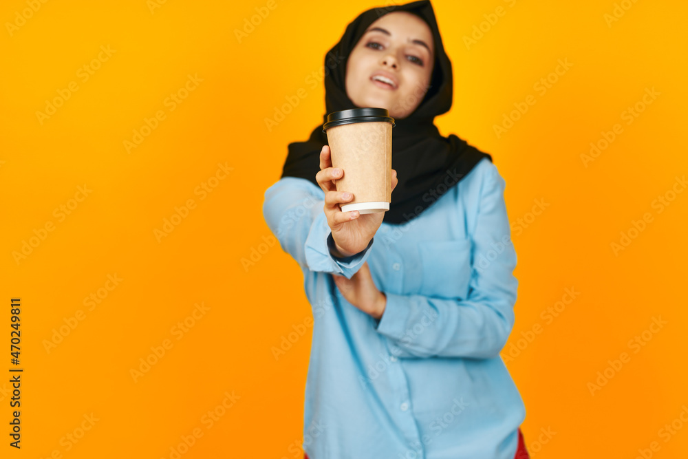 arab woman glass with a drink emotion relaxation isolated background arab woman glass with a drink emotion relaxation isolated background