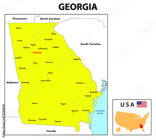 Georgia Map. State and district map of Georgia. Political map of Georgia with the major district