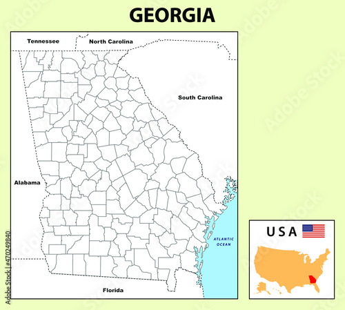 Georgia Map. Political map of Georgia with boundaries in Outline.