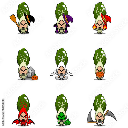 Vector cartoon character Vegetable pakcoy Mascot Halloween Costume Bundle Set photo