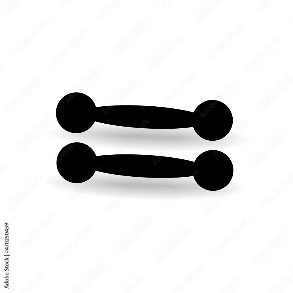 The low-weight dumbbell icon is black for sports on a white background. The low-weight dumbbell icon is black for sports on a white background.