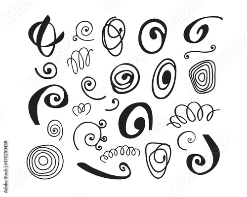 Vector set of curls and spirals. Hand-drawn. Simple icons on a white background.