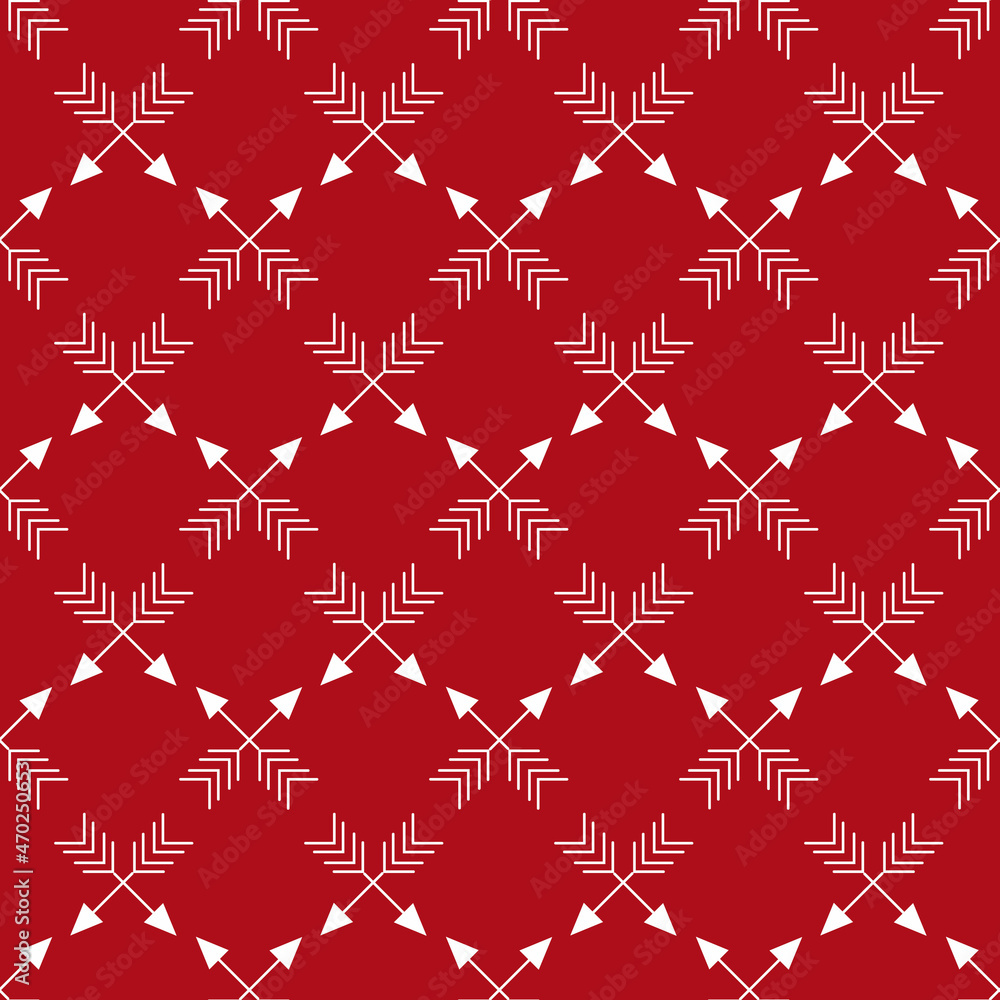 Fototapeta premium Geometric seamless pattern with repetitive crossed arrows on red backdrop for Christmas theme designs.vector illustration 