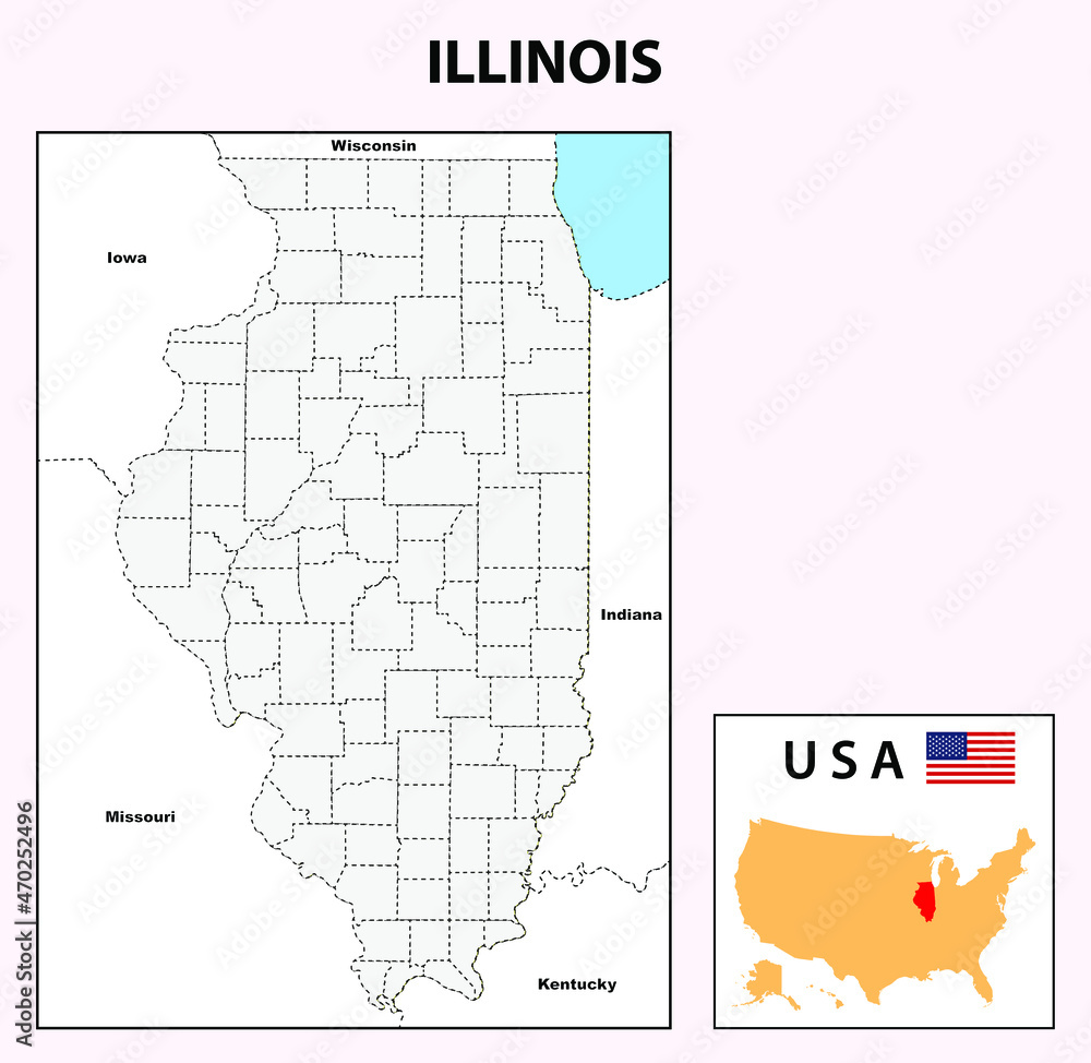 Illinois Map. State and district map of Illinois. Administrative and