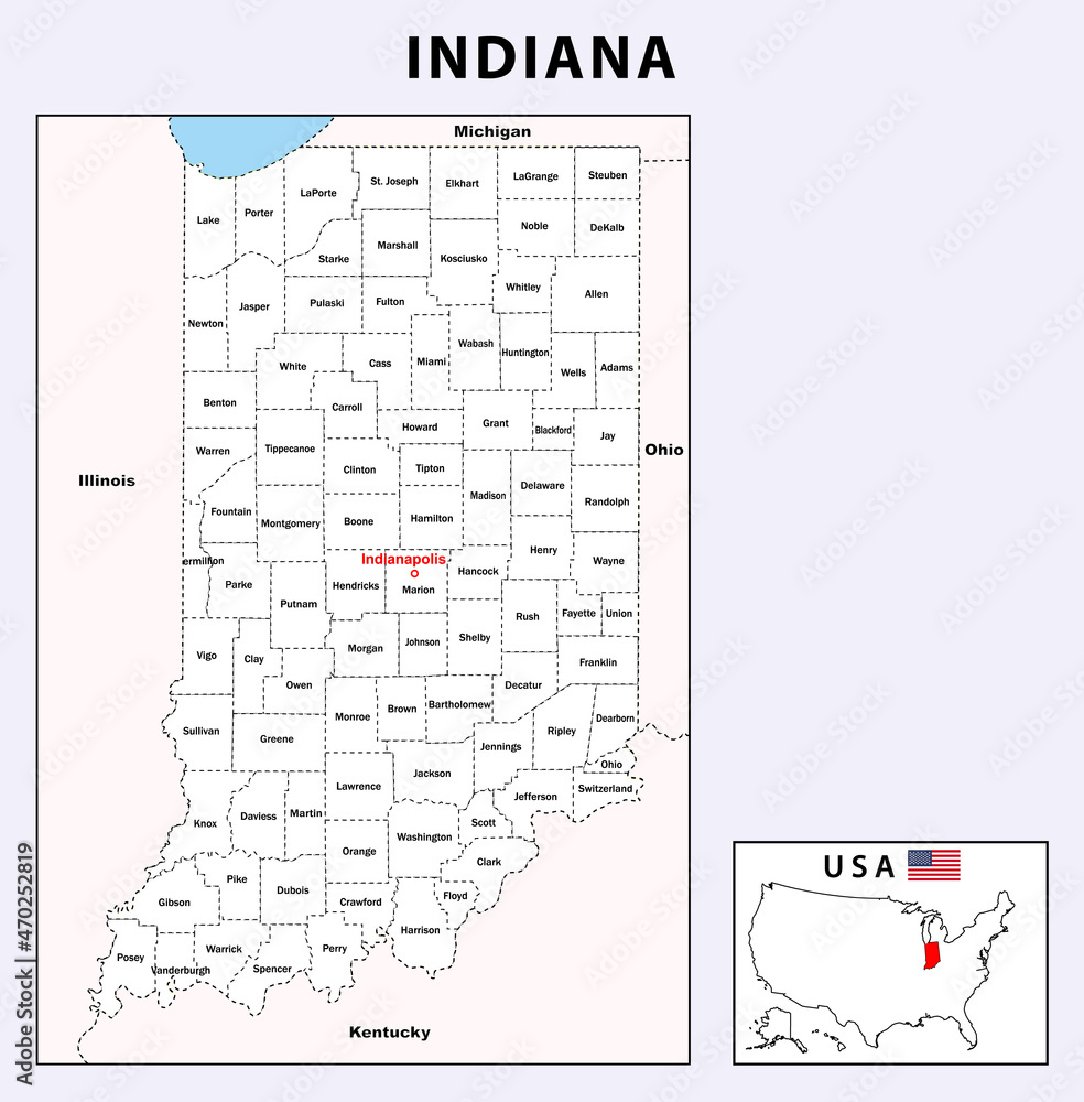 Indiana Map. Political map of Alabama with boundaries in white color