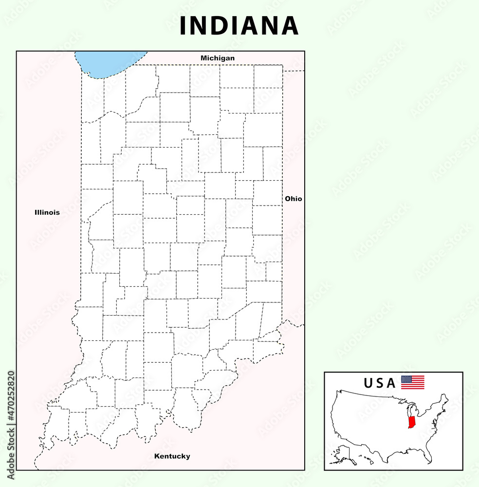 Indiana Map. Political map of Indiana with boundaries in Outline. Stock ...