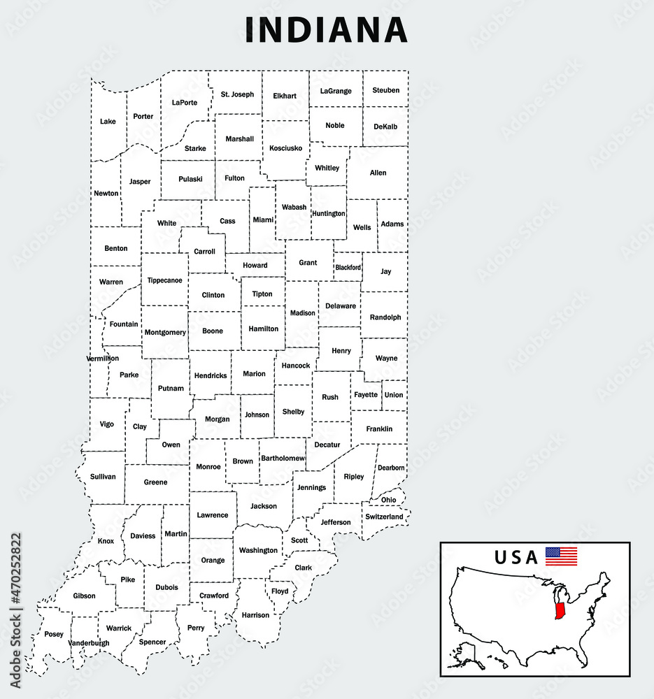 Indiana Map. State and district map of Indiana. Administrative map of