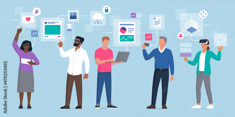 People interacting with virtual reality interfaces People interacting with virtual reality interfaces
