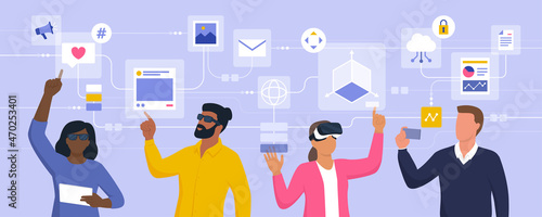 People interacting with virtual interfaces
