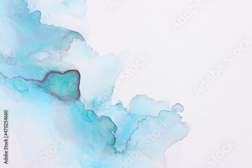 art photography of abstract fluid painting with alcohol ink  blue color