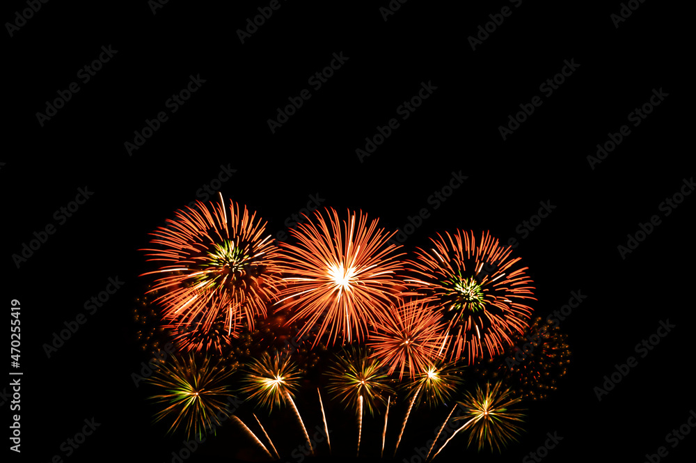 colorful new year holiday fireworks with copy space