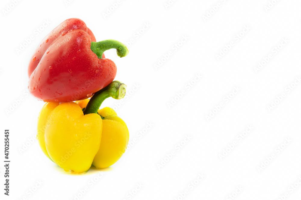 two colored bell peppers on a white background two colored bell peppers on a white background