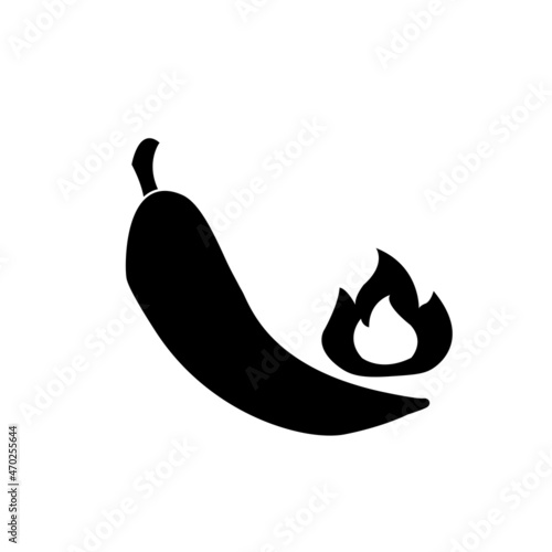 Chili pepper vector icon with fire, hot spicy pepper vector icon