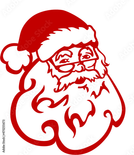 Red silhouette of Santa Claus's head on a white background. Сutting file