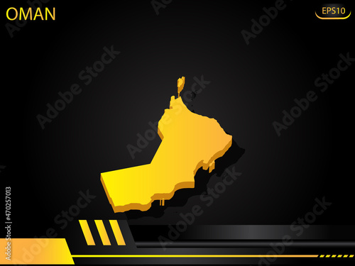 isometric map yellow of Oman on background yellow black frame design innovation concept. for text and message artwork design.Vector Illustration.