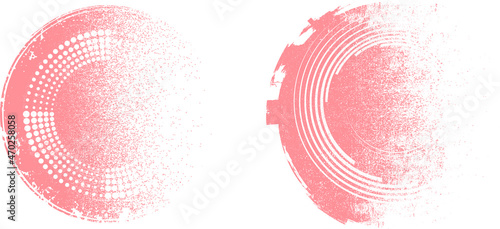 Distorted geometric shape . Minimal art design . Noise destroyed circle logo . Trendy defect error shapes . Glitched frame .Spray effect .Grunge texture . Distressed element .vector 