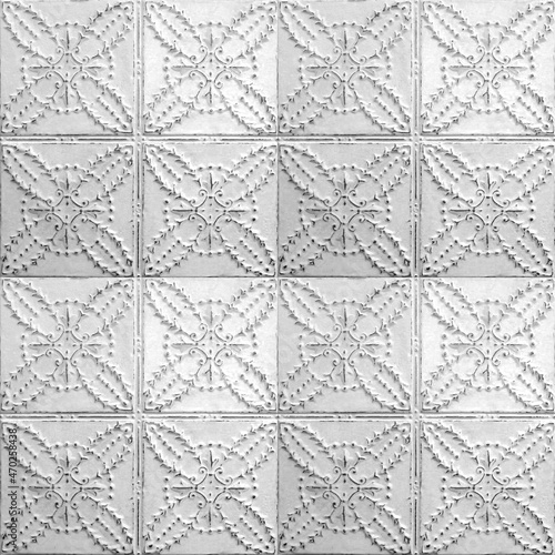 Old decorative painted tin ceiling tiles. Seamless pattern. 