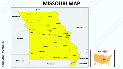 Missouri Map. State and district map of Missouri. Political map of Missouri with the major district