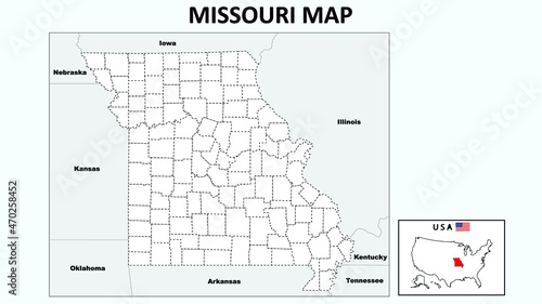 Missouri Map. Political map of Missouri with boundaries in Outline.