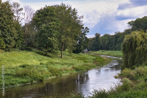 Fototapeta Naklejka Na Ścianę i Meble -  Ufer und Fluss Nahle im Auwald, Leipzig, Sachsen, Deutschland