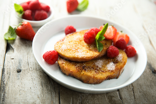 Homemade French toast with fresh berries