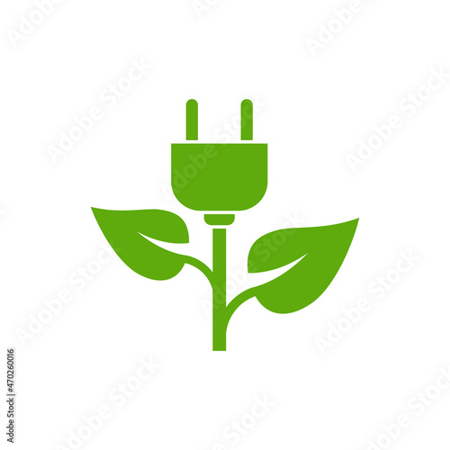 Eco power icon in flat style. Green energy vector illustration on white isolated background. Nature cable business concept.