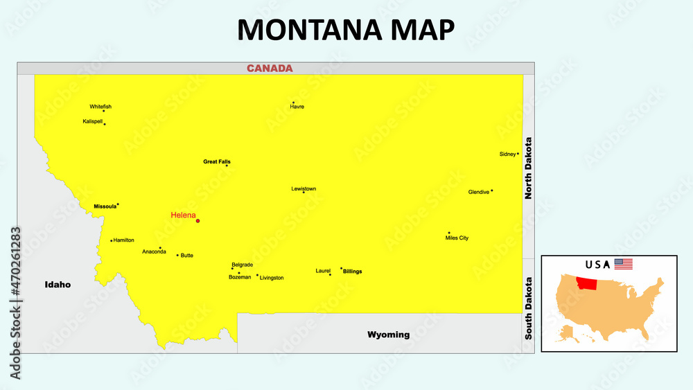 Montana Map. State and district map of Montana. Political map of