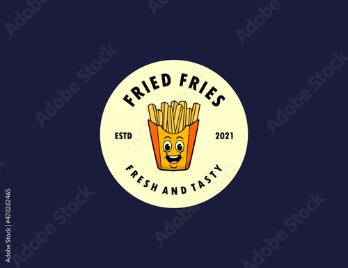 Retro French fries character logo template for fast food restaurant