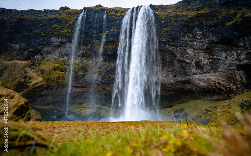 Seljalandsfoss one of the best known waterfalls in southern Iceland. Space for text. Travel concept
