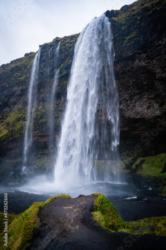 Beautiful  with cave inside Seljalandsfoss waterfall in South Iceland 