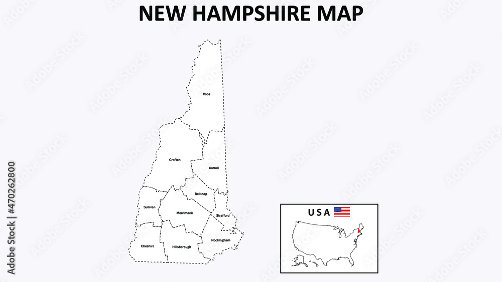New Hampshire Map. State and district map of New Hampshire
