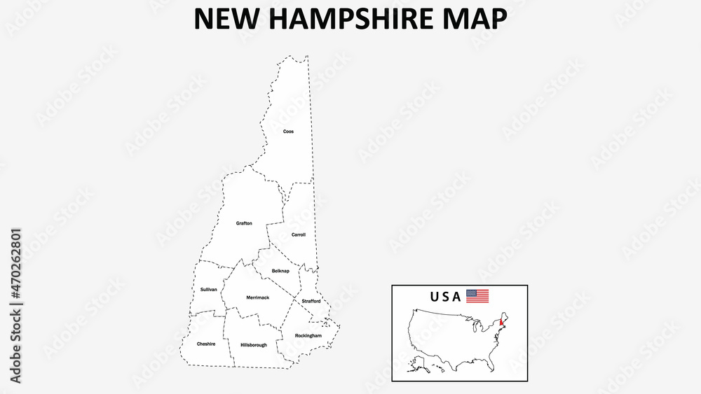New Hampshire Map. State and district map of New Hampshire
