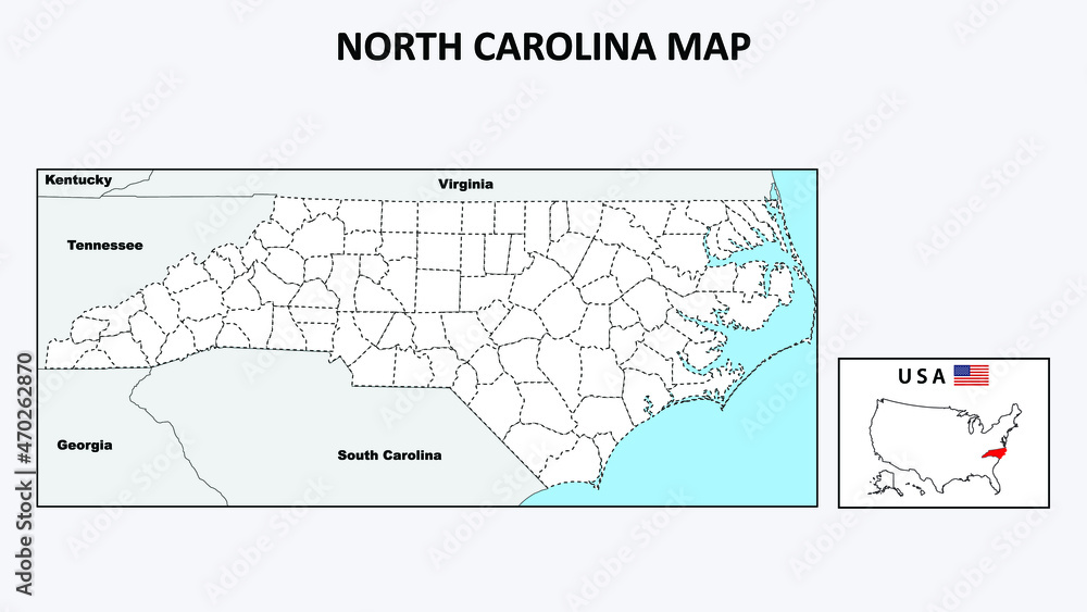North Carolina Map. Political map of North Carolina with boundaries in Outline. North Carolina Map. Political map of North Carolina with boundaries in Outline.