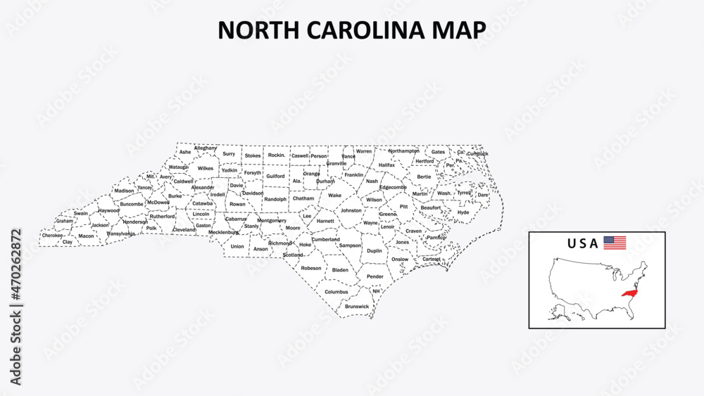 North Carolina Map. State and district map of North Carolina