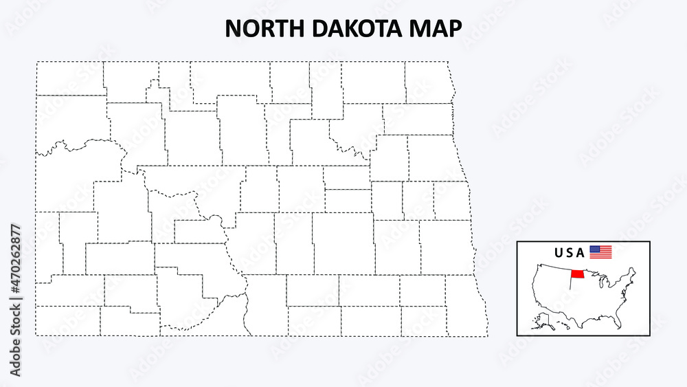 Fototapeta mapa świata dla dzieci North Dakota Map. State and district