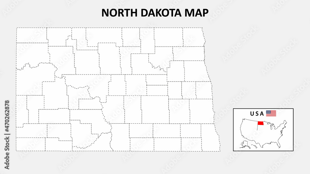 Fototapeta mapa świata dla dzieci North Dakota Map. State and district