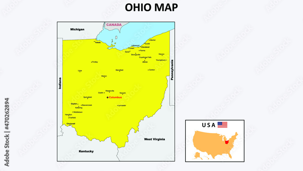 Fototapeta Ohio Map. State and district map of Ohio. Political map of Ohio with the major district.