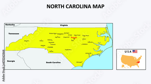 North Carolina Map. State and district map of North Carolina. Political map of North Carolina with the major district
