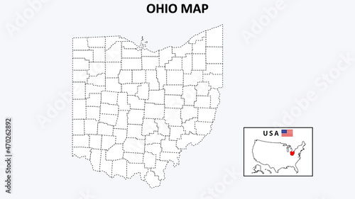 Ohio Map. State and district map of Ohio. Political map of Ohio with outline and black and white design.
