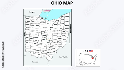 Ohio Map. Political map of Ohio with boundaries in white color.