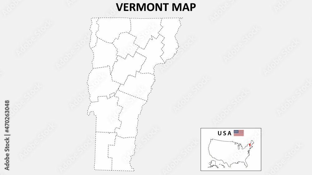 Fototapeta Vermont Map. State and district map of Vermont. Political map of Vermont with outline and black and white design.