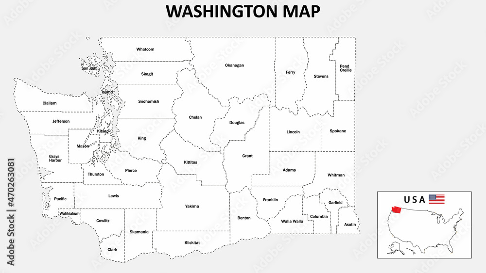 Washington Map. State and district map of Washington. Administrative